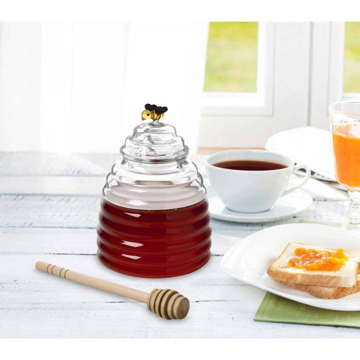 HIC Kitchen Glass Honey Jar With Lid And Honey Dipper