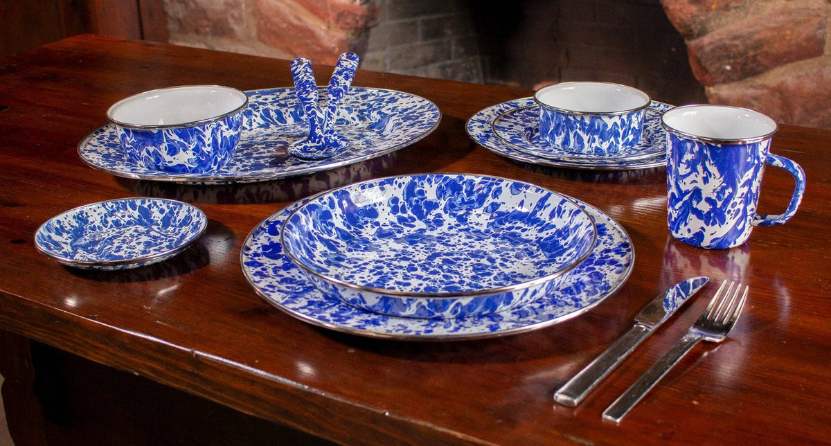 Golden Rabbit Enamelware Swirl Sauce Pan: Cobalt Swirl