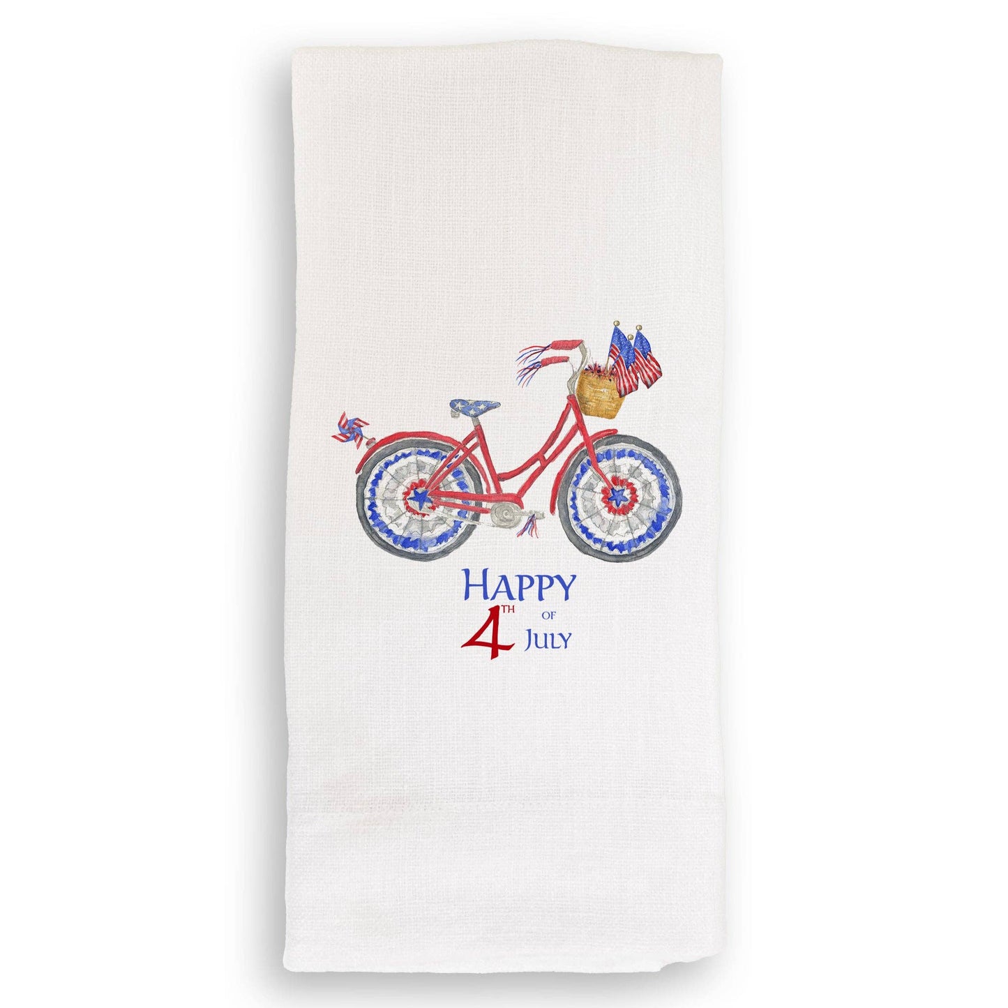 Patriotic Bike with Happy Fourth of July: Dishtowel / -