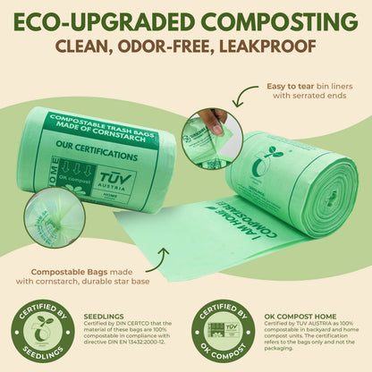 Compostable Trash Bags 1.6 Gal - Roll of 50 Compost Bin Bags