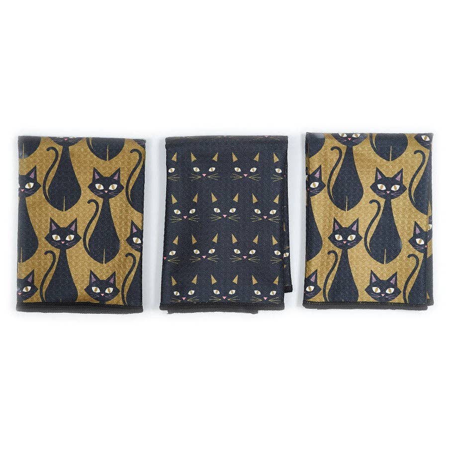 Mighty Mini Towel (Set of 3) Reversible - HJ Black Cat: Olive