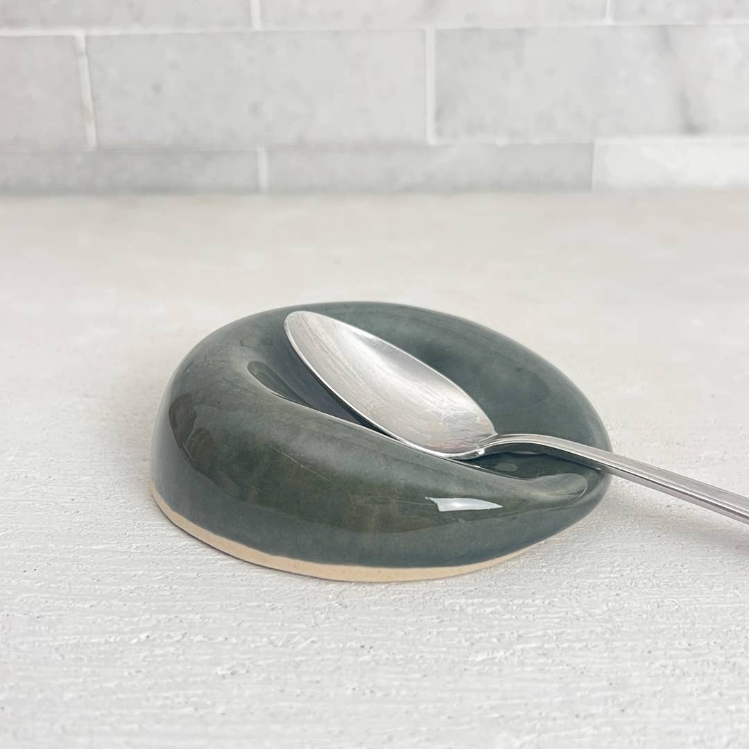 Coffee Spoon Rest Ceramic- Gray Black