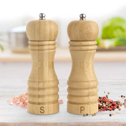 Bamboo Salt & Pepper Mill Set - Adjustable Ceramic Grinder