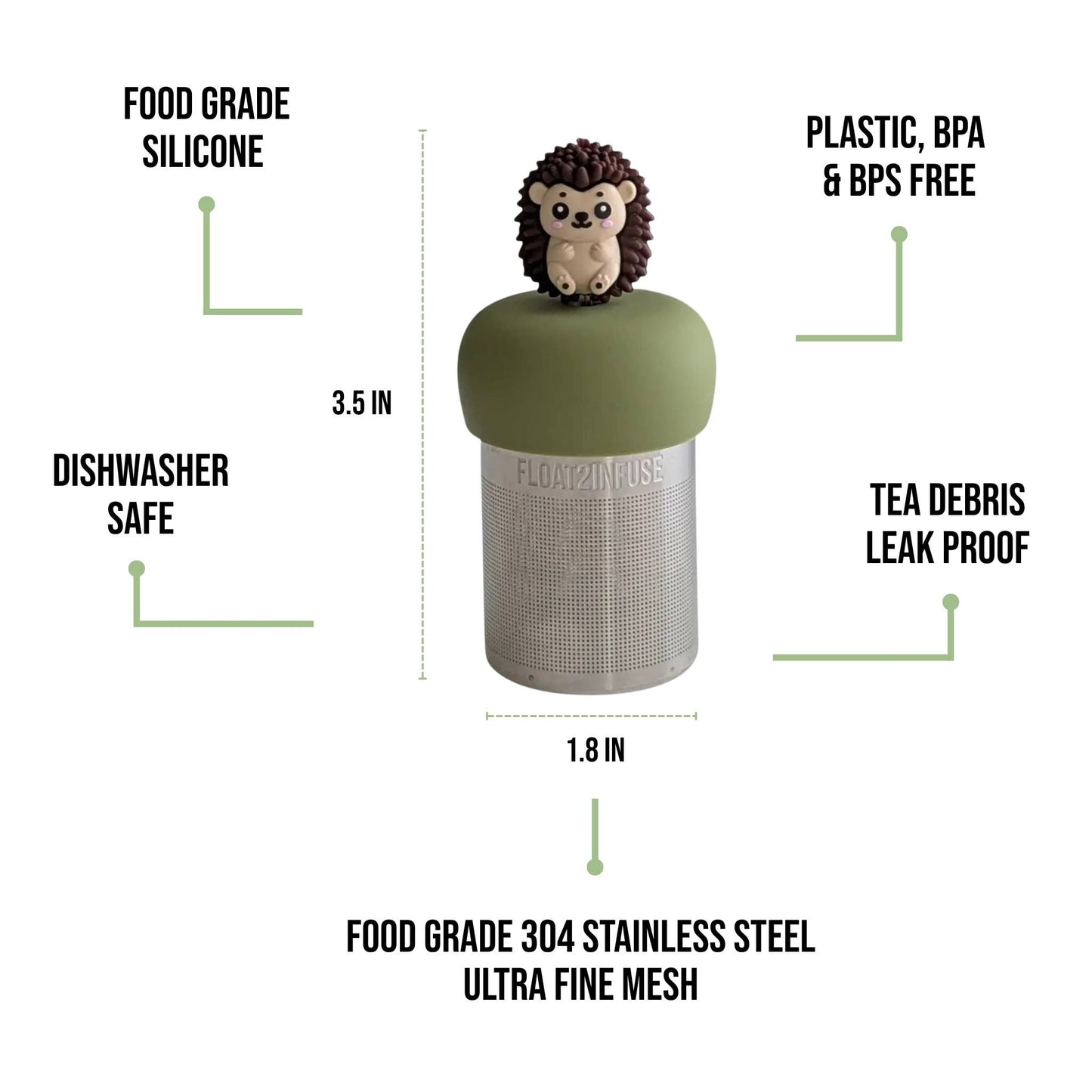 Hedgehog| Floating Tea Infuser | Green Base | Brown & Beige