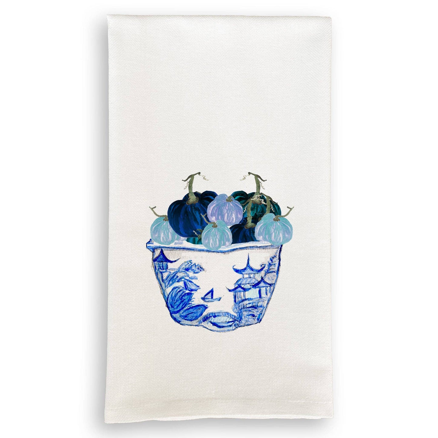 Blue & White Pot with Blue Pumpkins: Dishtowel / -