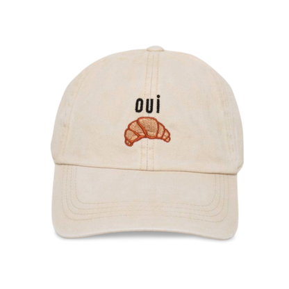 OUI CROISSANT EMBROIDERED BASEBALL CAP: Beige