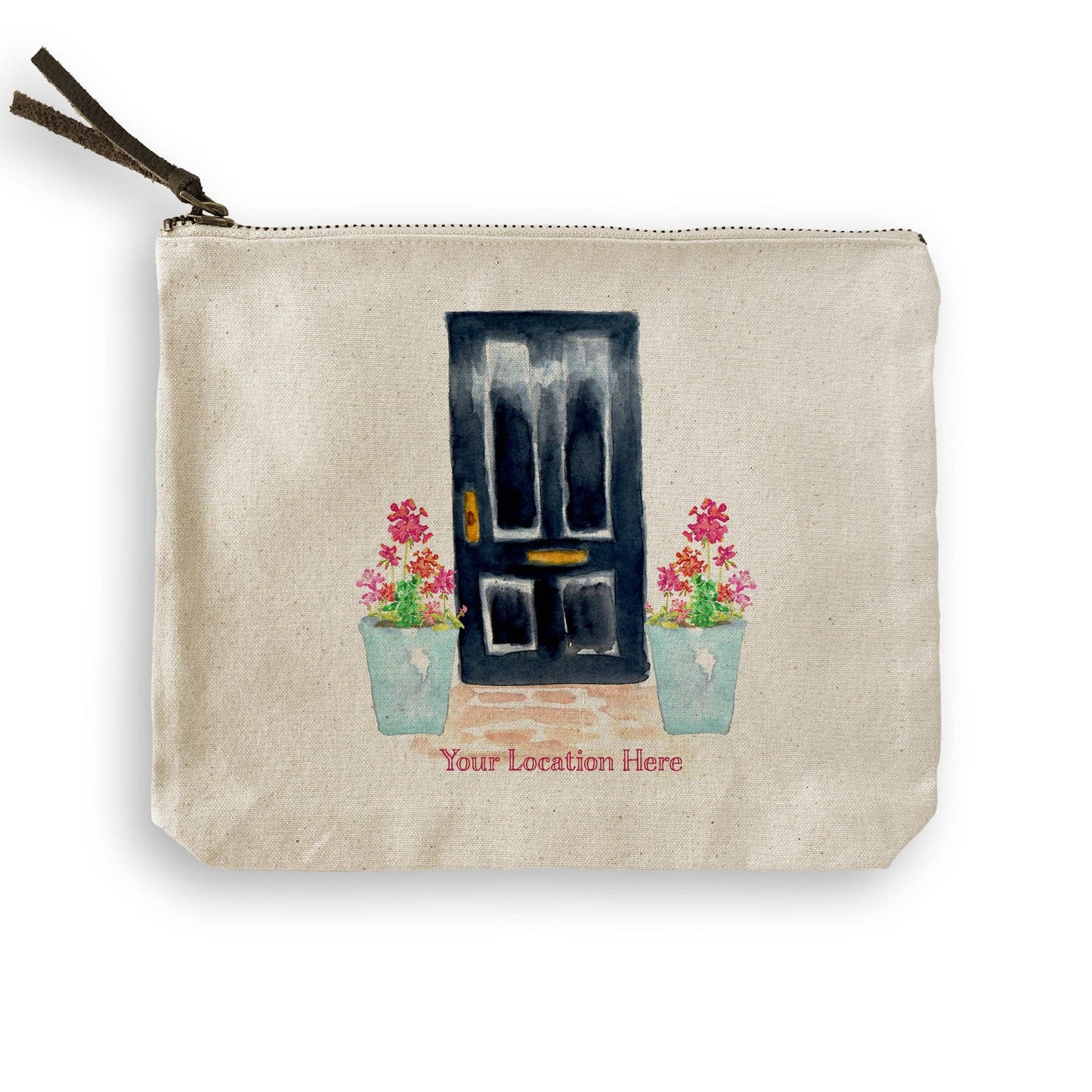 Black Door with Geraniums and Location: Dishtowel / -