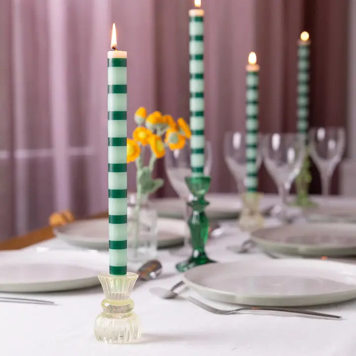 Green Stripe Dinner Candles