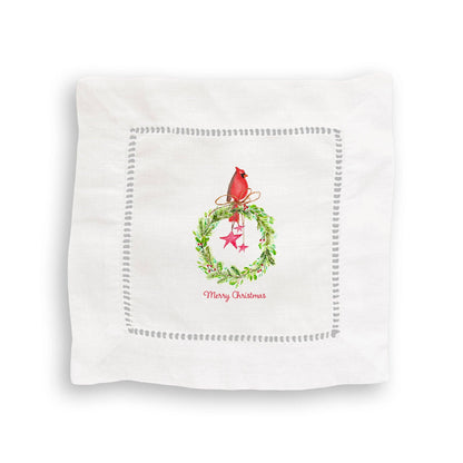 Cardinal Sitting On Wreath with Stars: Dishtowel / -