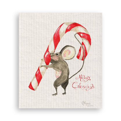 Mouse with Candy Cane: Dishtowel / Keep Words / -