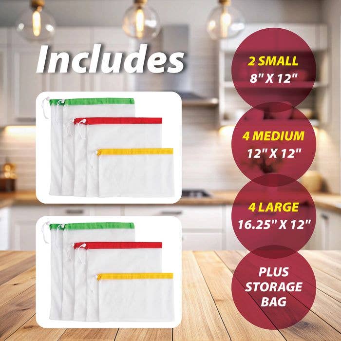 HIC Kitchen Reusable Mesh Produce Bags,  Set Of 5